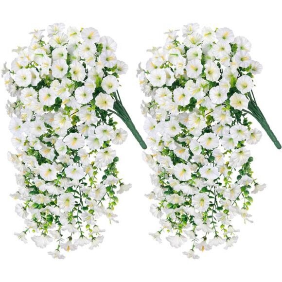 Artificial Faux Hanging Flowers Plants for Outdoor Decor, 2 PCS Fake Silk - Picture 7 of 8